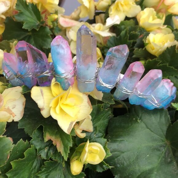 Blue + Pink Angel Aura Crystal Goddess Boho Crown - Picture 2 of 3